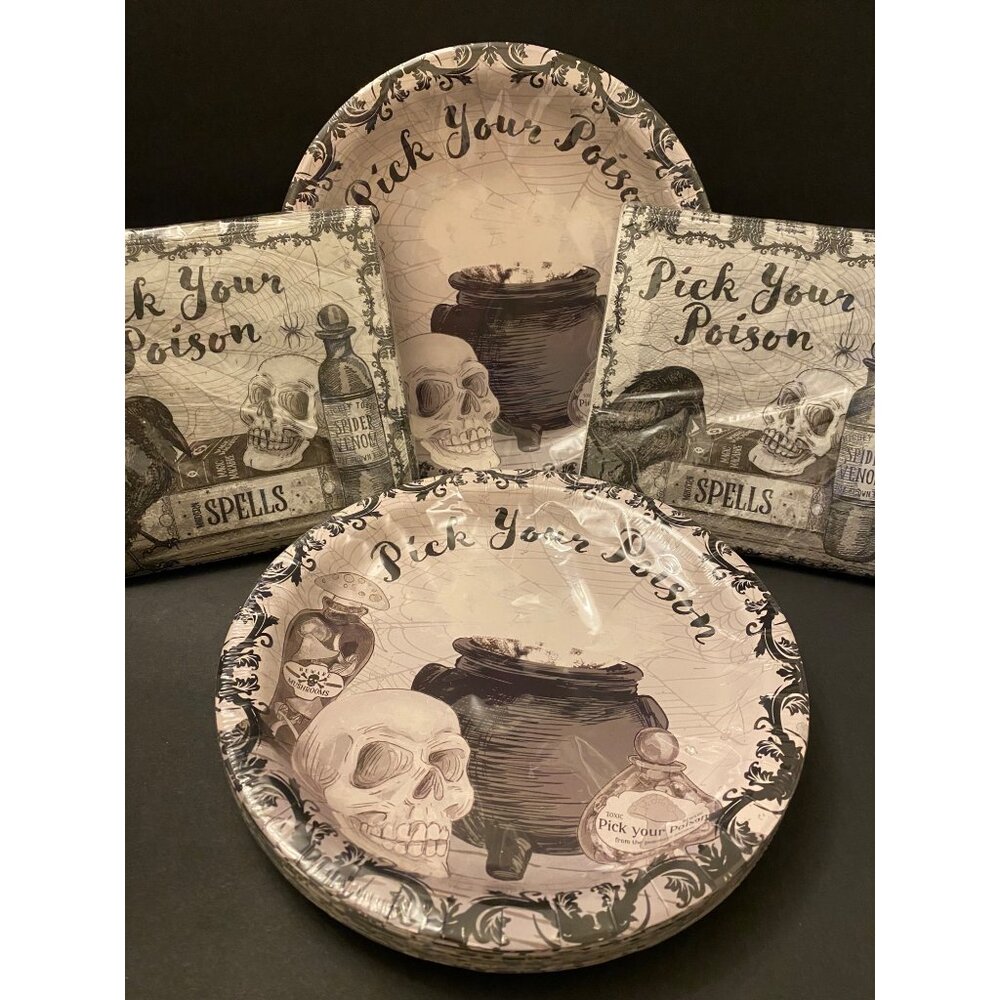 Halloween Party Decor Set For 30 Guests - Plates Napkins Sign Bowls Apothecary - Picture 3 of 16